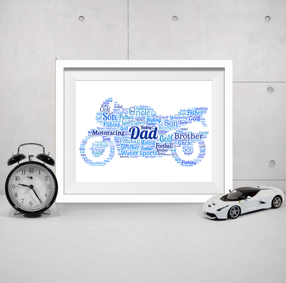 PERSONALISED Motorbike Word Art Wall Print Gift Idea Fathers Day Dad Biker Bike