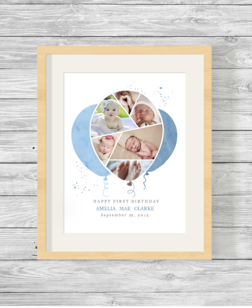 Bespoke Personalised Balloon Shape Photo Collage Print Blue