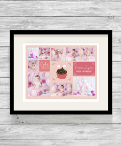 Bespoke Personalised Cake Smash Photo Collage Print in Pink