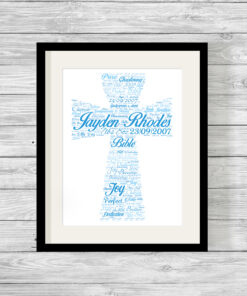 Personalised Bespoke Blue Cross Christening Word Art Print