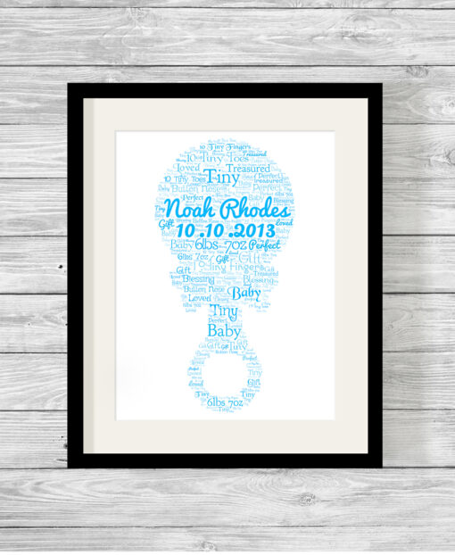 Personalised Bespoke Blue Rattle Baby Word Art Print