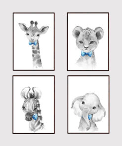 Safari Animals With Bows Boy's Bedroom Prints