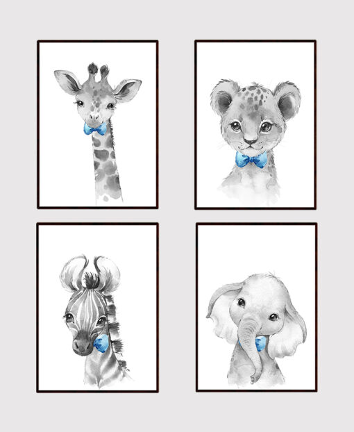 Safari Animals With Bows Boy's Bedroom Prints