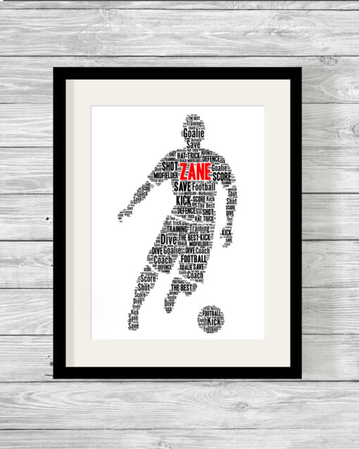 Personalised Male Footballer Word Art Print