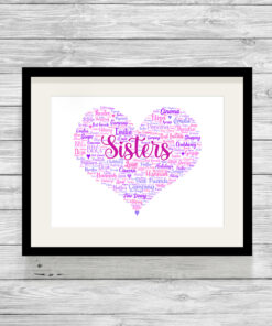 Personalised Sisters Heart Word Art Print