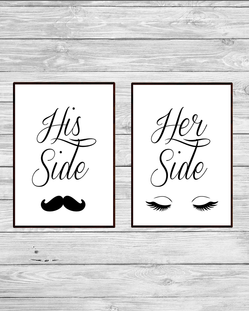 Personalised Set of His & Hers Side Couple Picture Prints