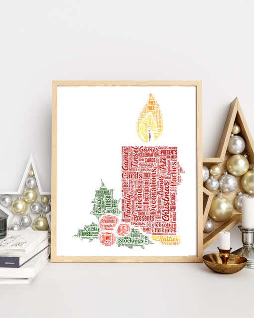 Personalised Christmas Candle Word Art Print Picture