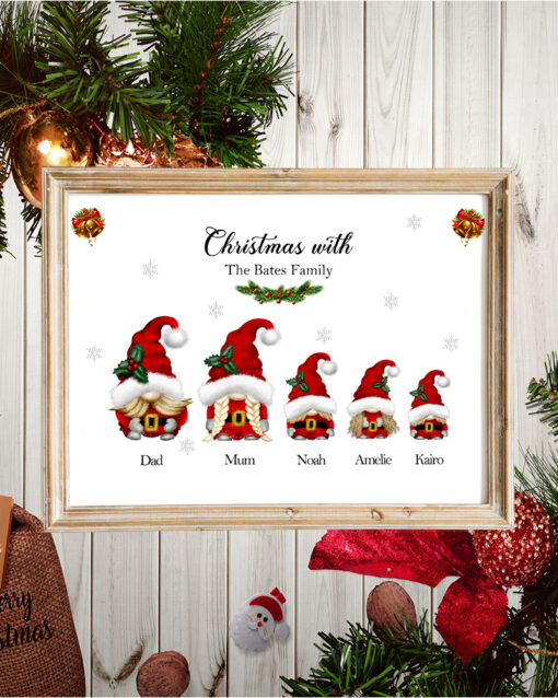 Personalised Christmas Gnomes Picture Print