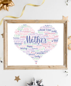 Personalised Mother Heart Word Art Print Frame