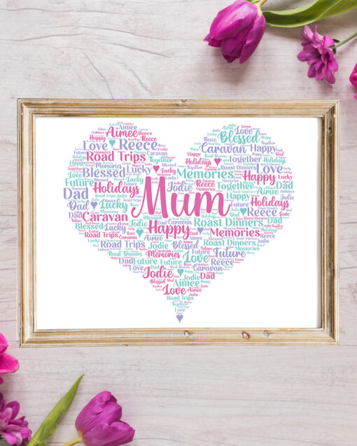 Personalised Mum Heart Word Art Print Frame