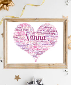 Personalised Nanna Heart Word Art Picture Print Frame
