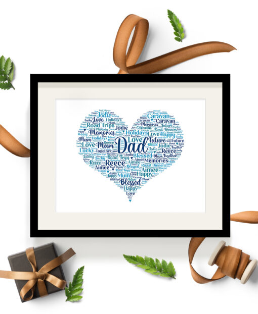 Personalised Dad Heart Word Art Print Frame