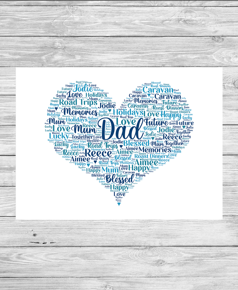 Personalised Dad Heart Word Art Print Frame - Show It With Words