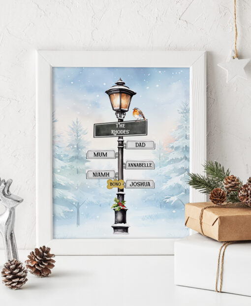 Personalised Family Christmas Signpost Print Frame