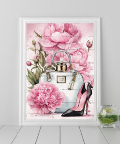 Shoe & Bag Flowers Fashion Print Frame or instant download