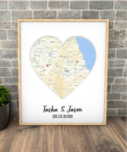 Personalised Couples Map Anniversary Word Art Print Frame