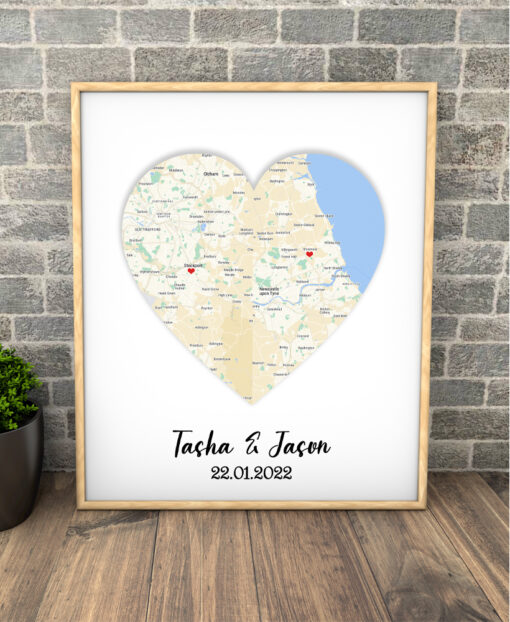 Personalised Couples Map Anniversary Word Art Print Frame